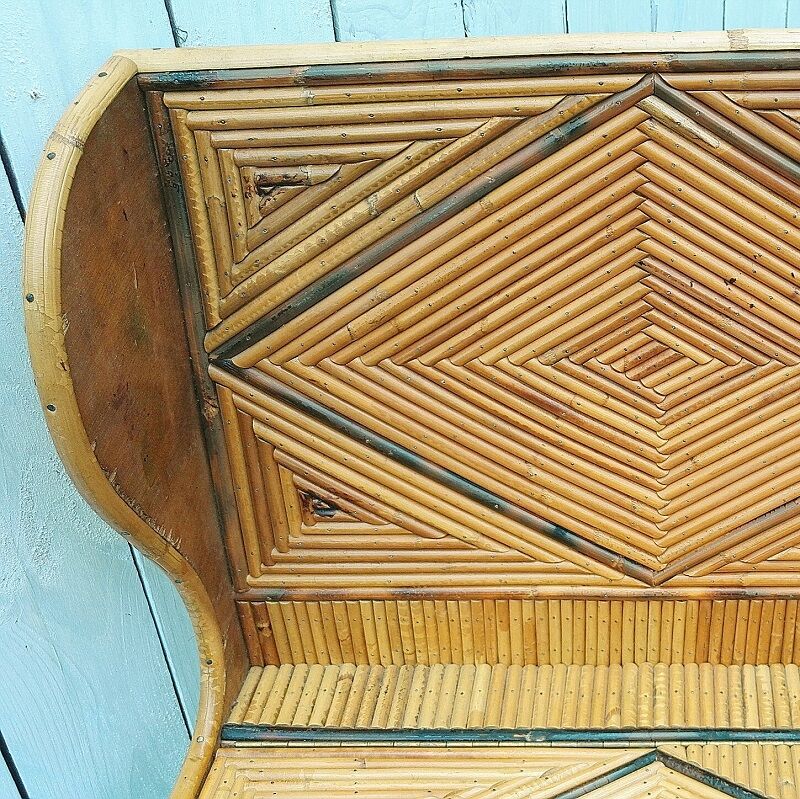 Chest bench, rattan marquetry, vintage 60's