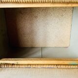 Large vintage rattan and wicker sewing basket with fabric seat