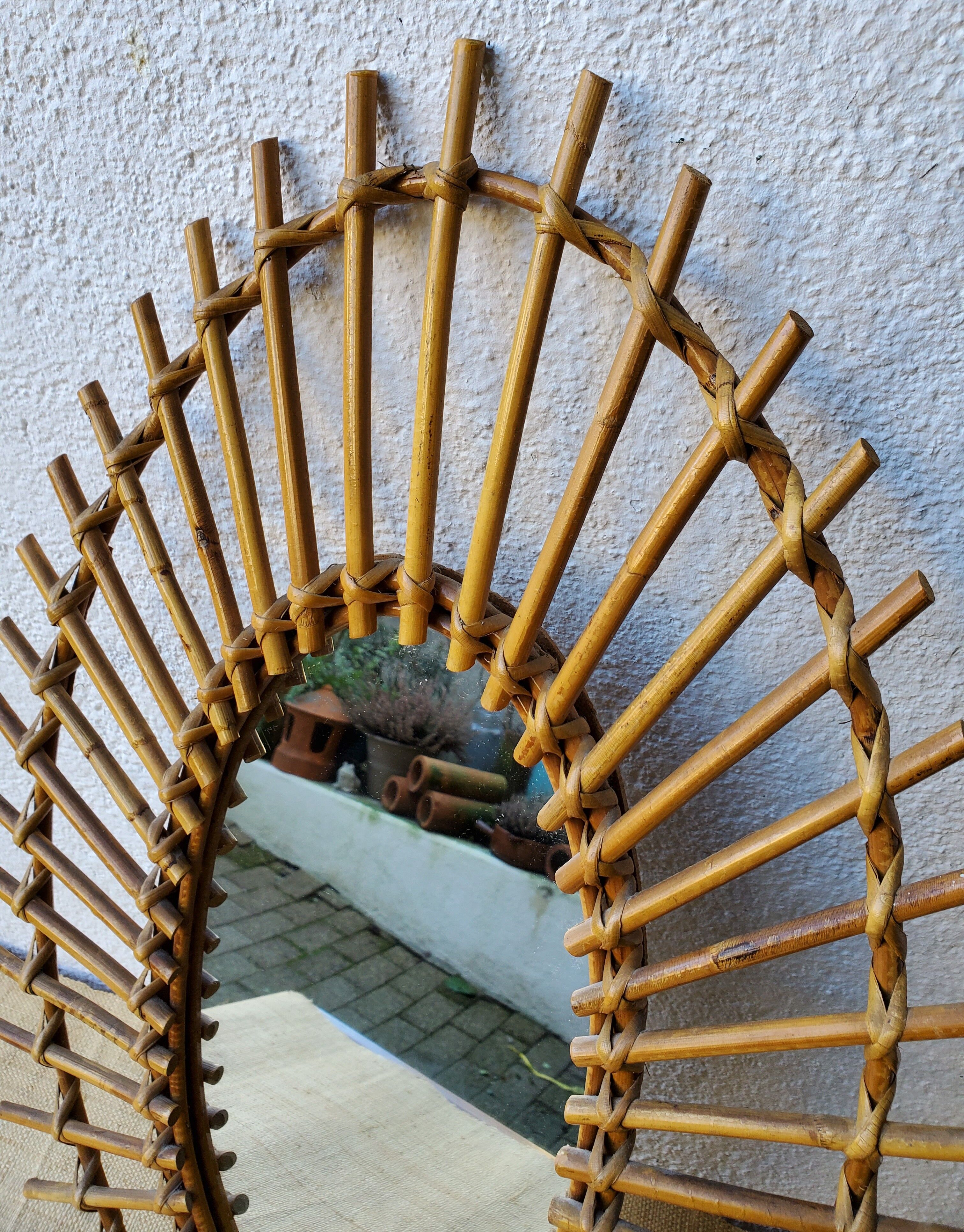 60's rattan sun mirror - 62x42cm