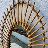 60's rattan sun mirror - 62x42cm