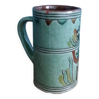 Handmade ceramic mug vase signed in enamelled terracotta
