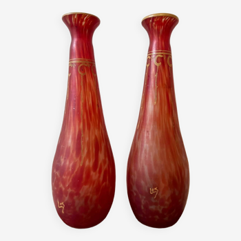 Paire de vases signes Legras. Arr deco. Pâte de verre