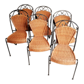 6 chaises rotin fer forgé vintage