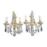 Pair of wall lamps two bronze lights with grapevines and crystal garlands – Louis XV style