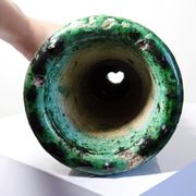 Large Tamegroute candlestick in green glazed terracotta, Morocco, 1960s-1970s.