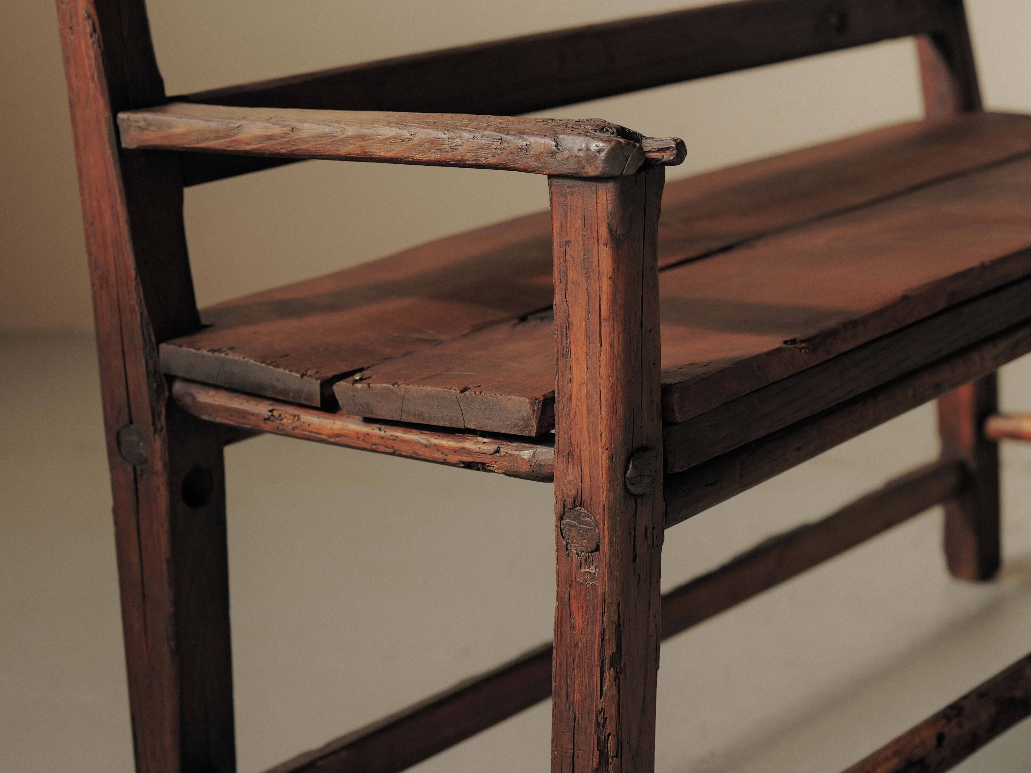 Solid wood cantou bench, Popular Art, 19th century