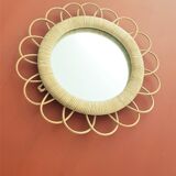 Miroir soleil en rotin