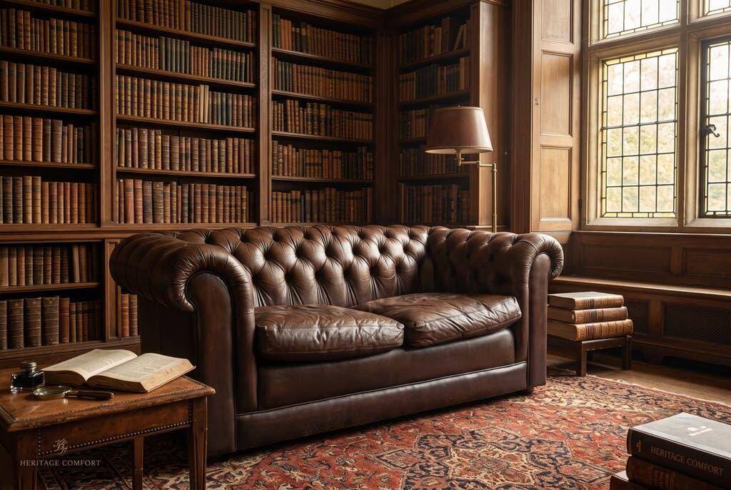 Vintage chocolate brown leather Chesterfield armchair/sofa