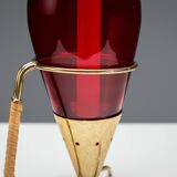 Gunnar Ander candleholder in brass, glass and rattan for Ystad Metall