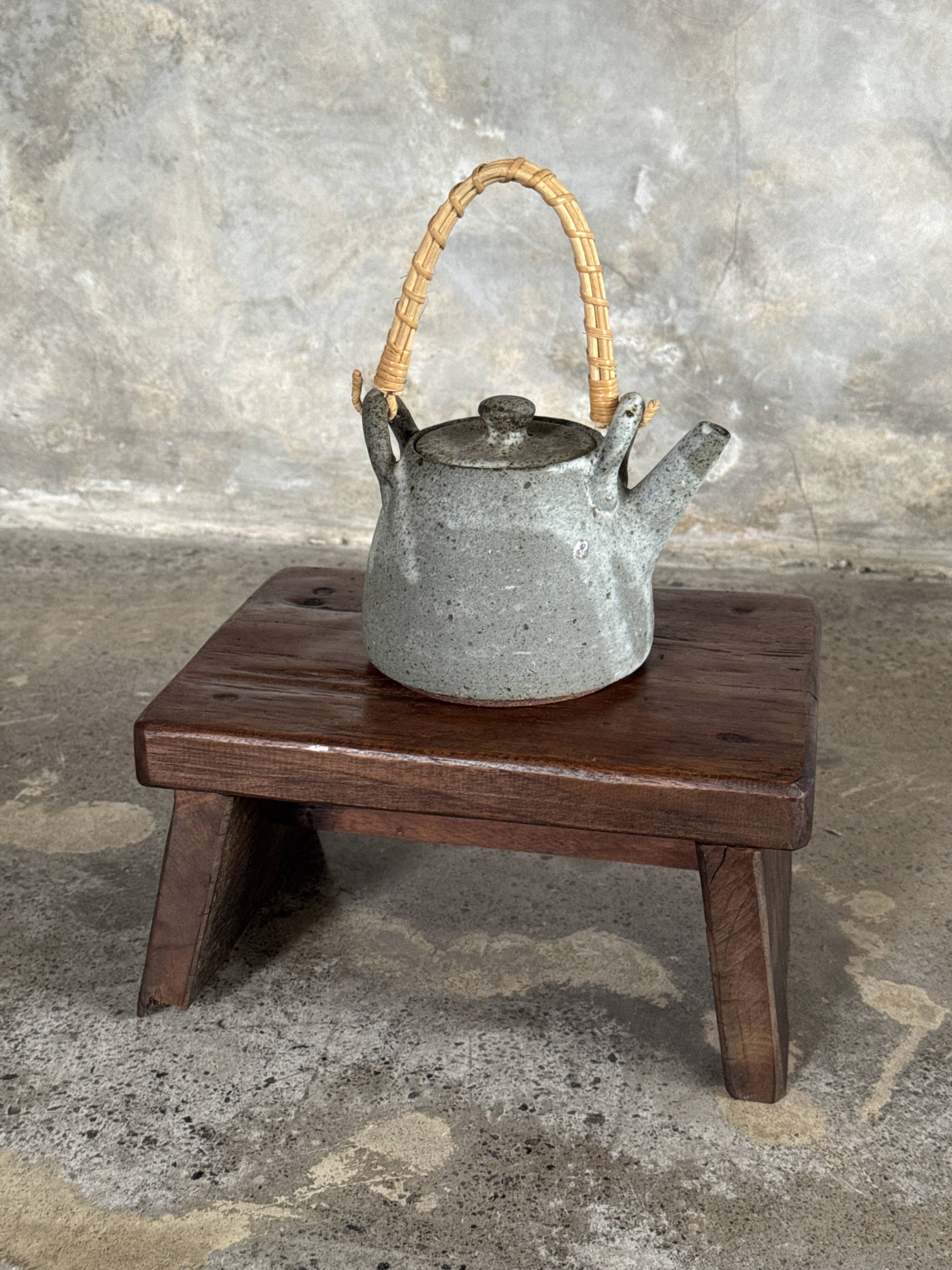 Small auxiliary stool in organic chocolate brown upcycled teak (3277)
