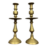 ORIENT XIX: Pair of large cup candlesticks in chiseled and gilded brass