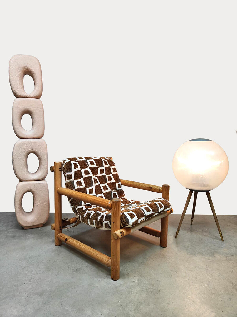 Scandinavian vintage pine lounge chair Hameen Kalustaja