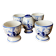 Set of 4 vintage egg cups and salt shaker in blue Delft pottery.