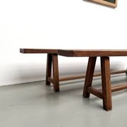 Pair of XL size benches in solid oak, 1950s.