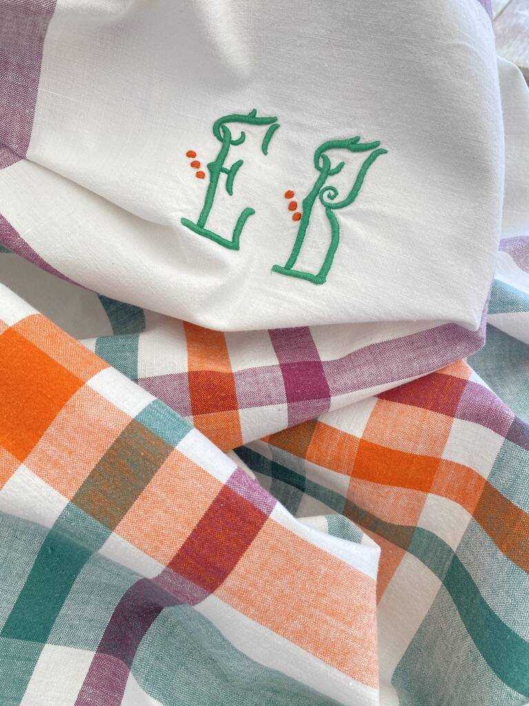 Antique hand-monogrammed tablecloth EB - Cotton - 150x150 cm