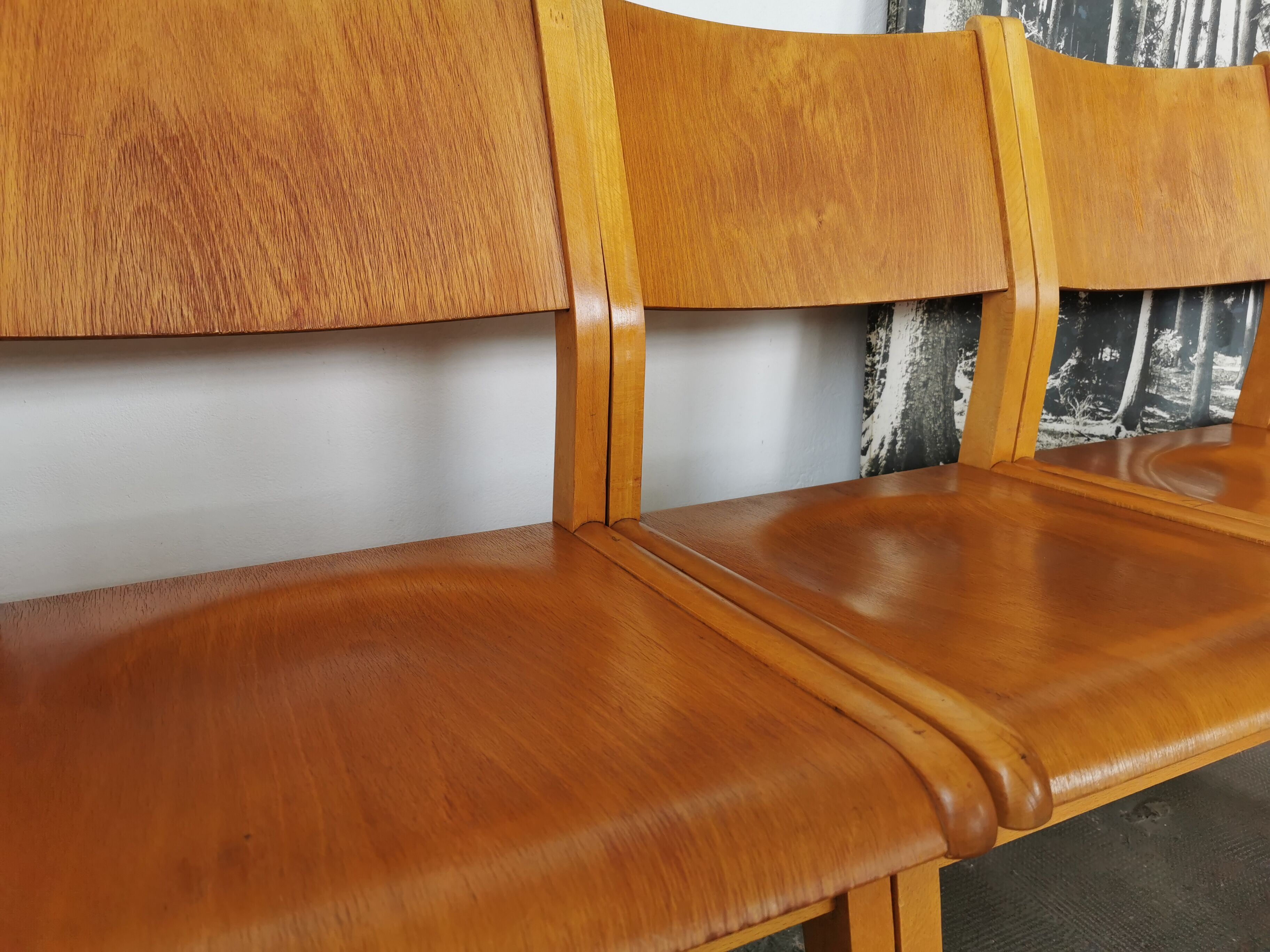 Lot de 6 chaises de théâtre en bois blond