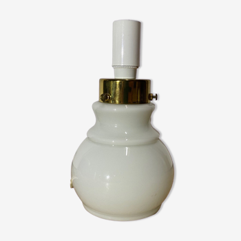 Retro glass/brass white desk lamp base | vintage danish design light made from glass in denmark