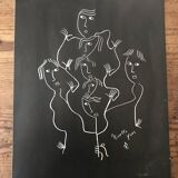 Original drawing abstract faces Yves Nivelle