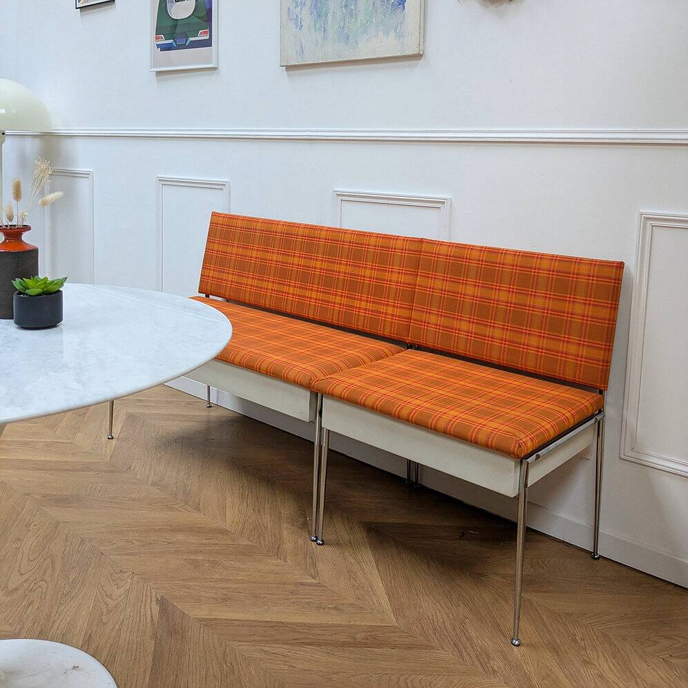 Vintage orange benches from the 70s