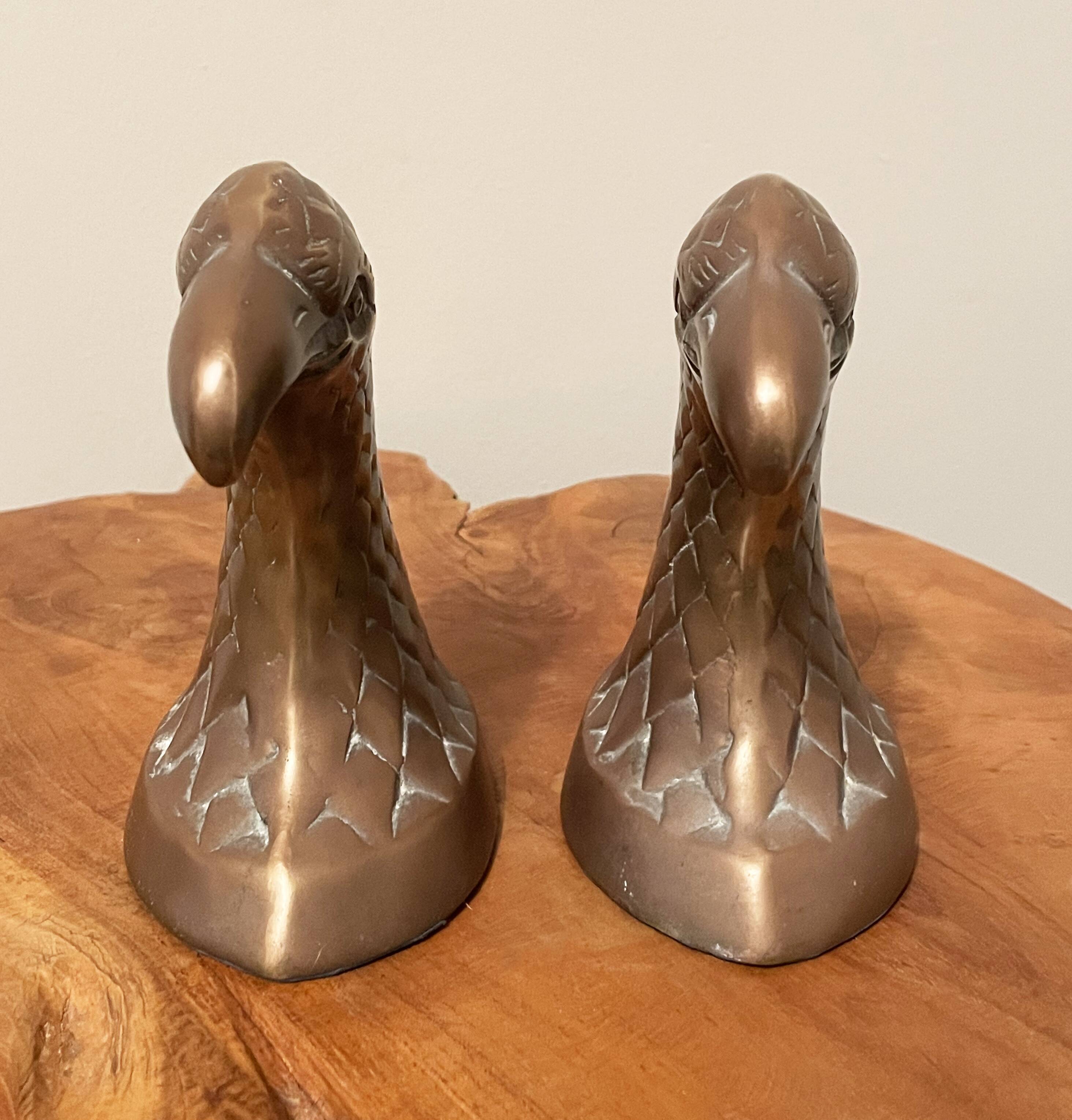 Pair of heavy brass bookends in the shape of eagle heads