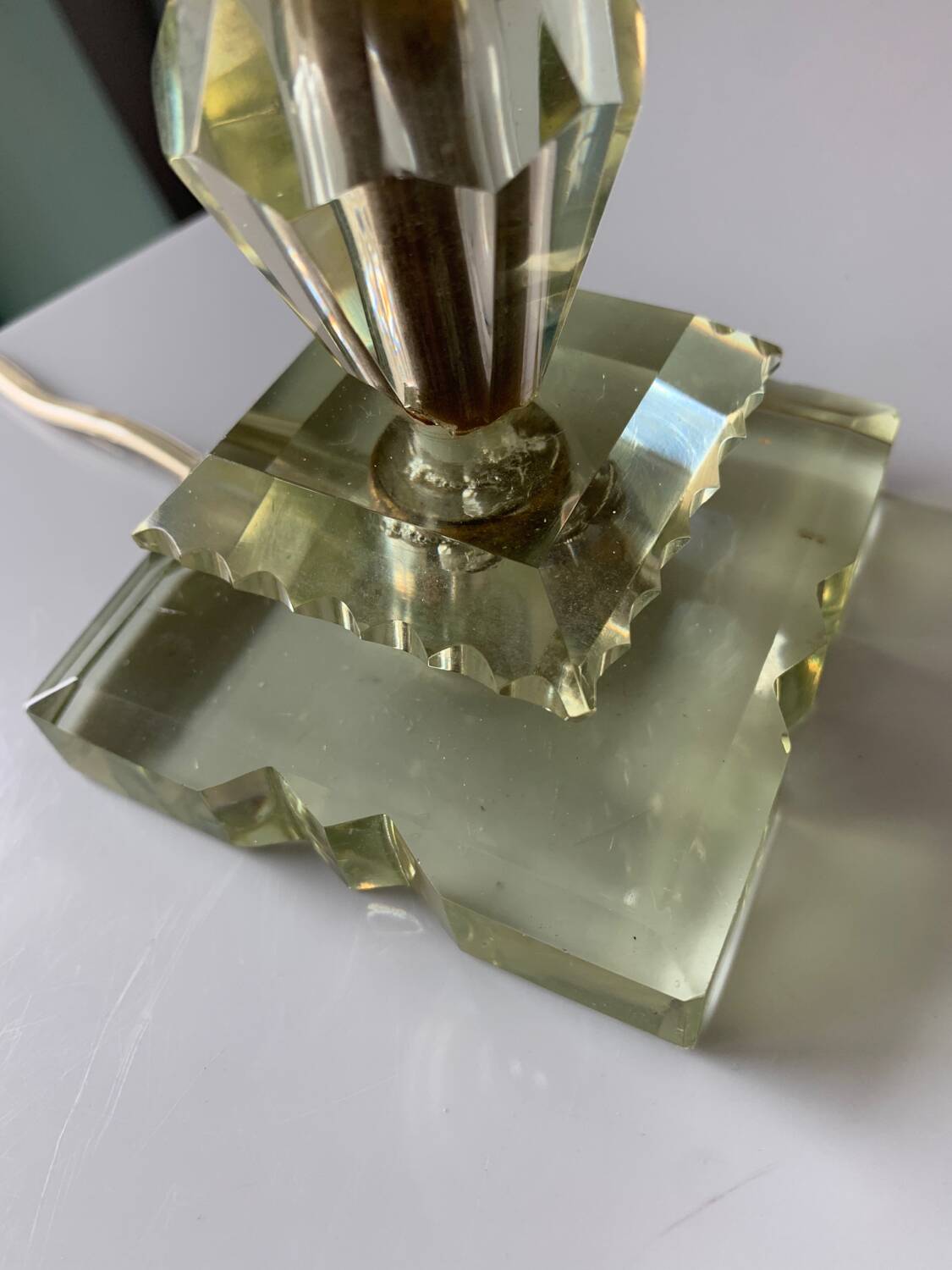 Cut glass lamp and vintage Clichy glass globe