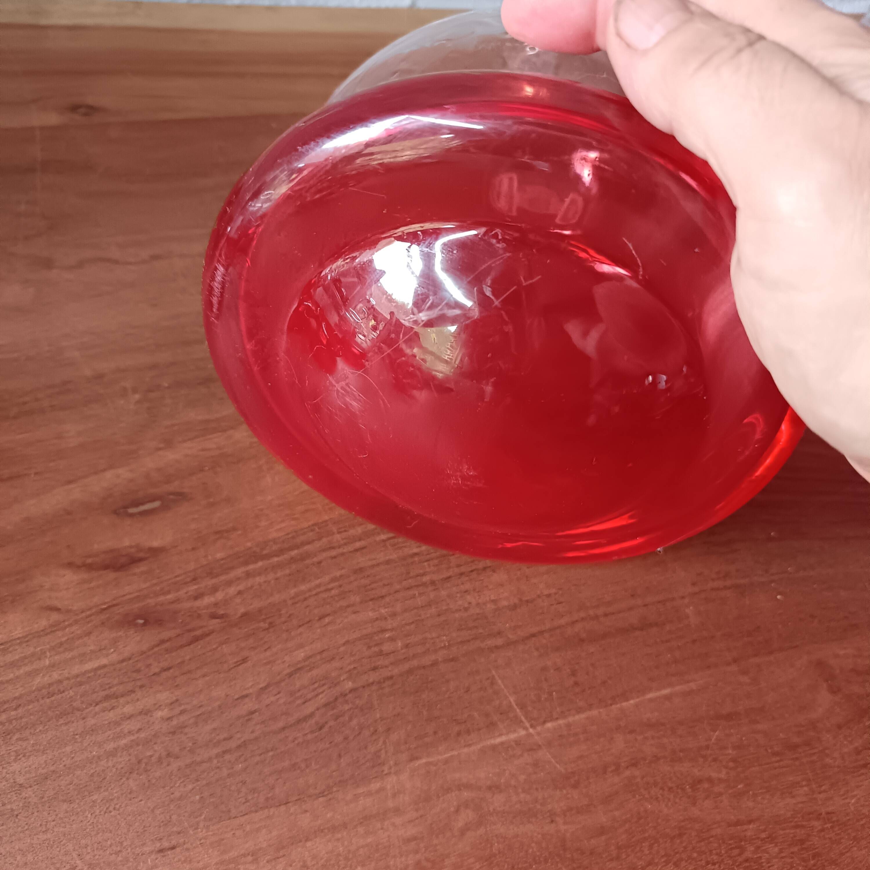 Vintage red designer glasses and carafe set, tumbler glass base