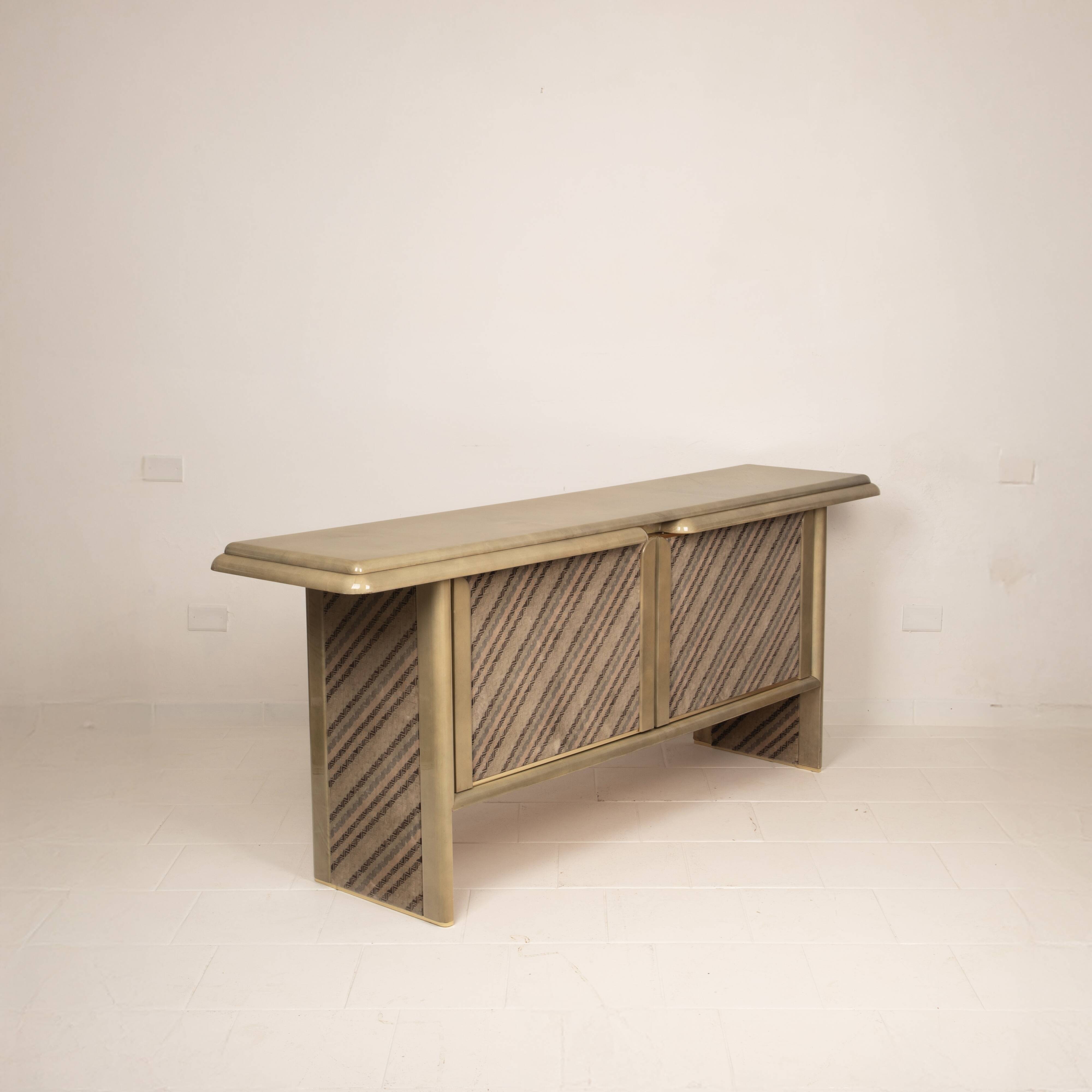 Sideboard in parchment and Missoni fabric by Angelo Mazzola for Salpol, 1980