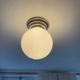 Modernist art deco stepped ceiling lamp, chrome and opaline, vintage