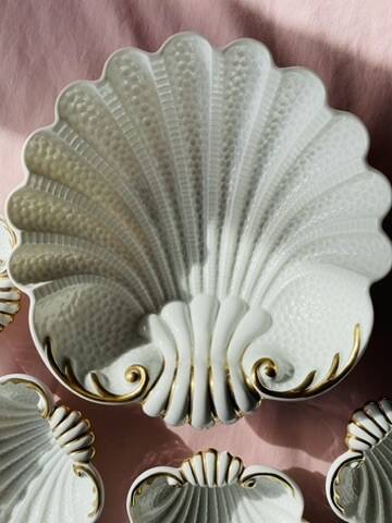 Service à dessert coquillage vintage  60s esprit Art Déco porcelaine Limoge