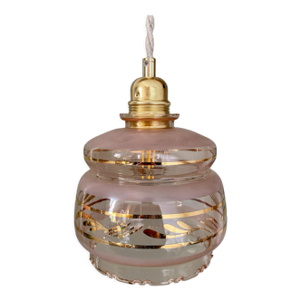 Vintage art deco tulip pendant lamp in pink and gold glass