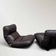 2 Marsala armchairs in plexiglass & brown patchwork leather, Ligne Roset 1970