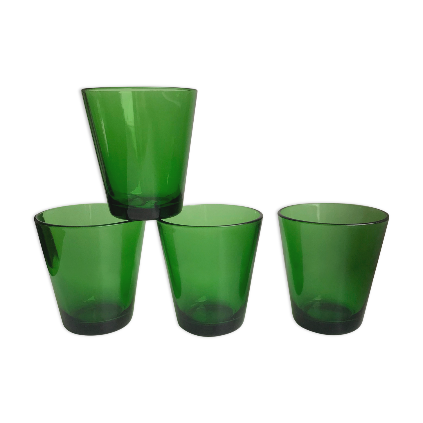Set of 4 green glasses 70s