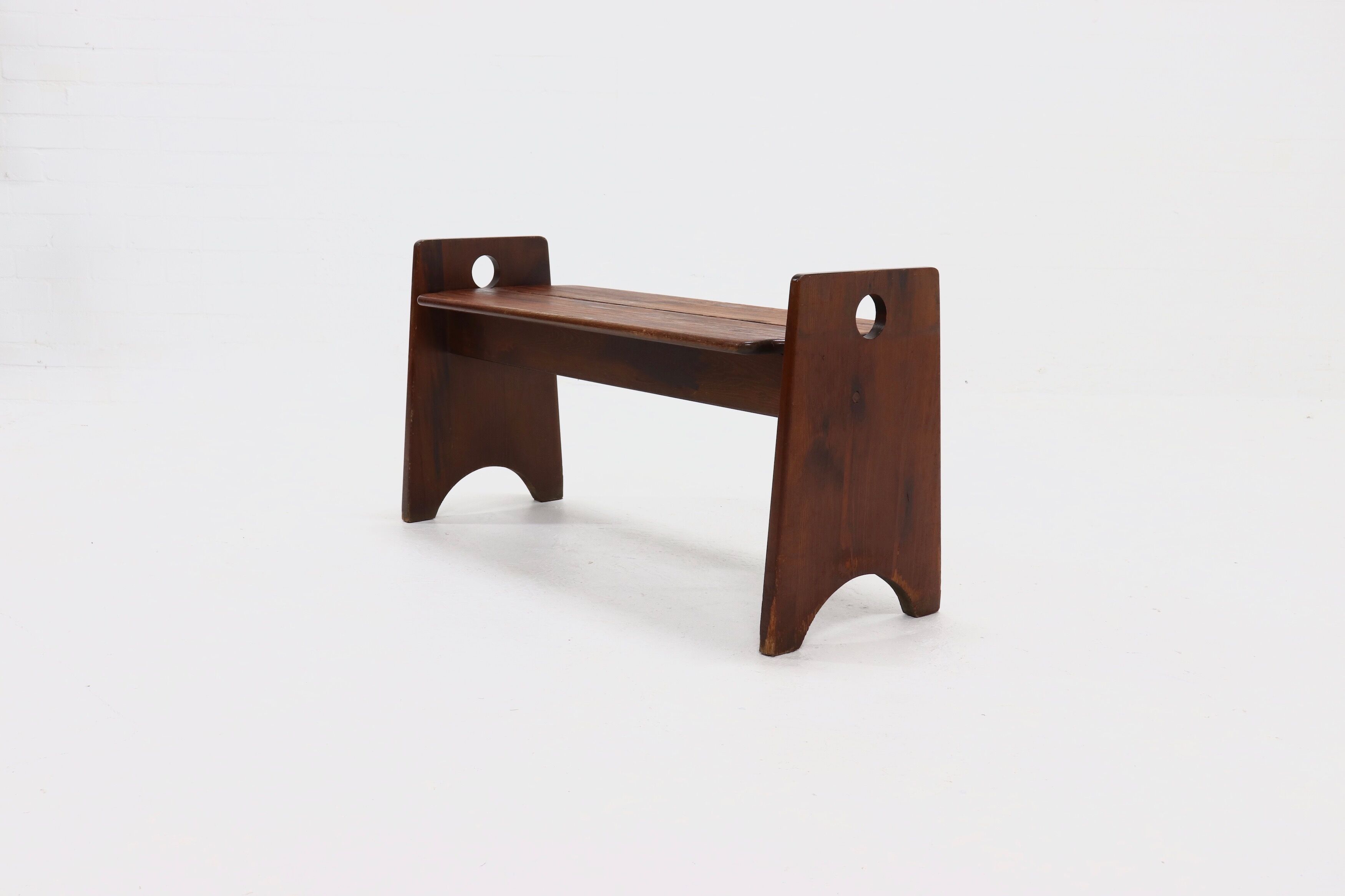Wabi Sabi Style Stained Wooden Bench 1960s