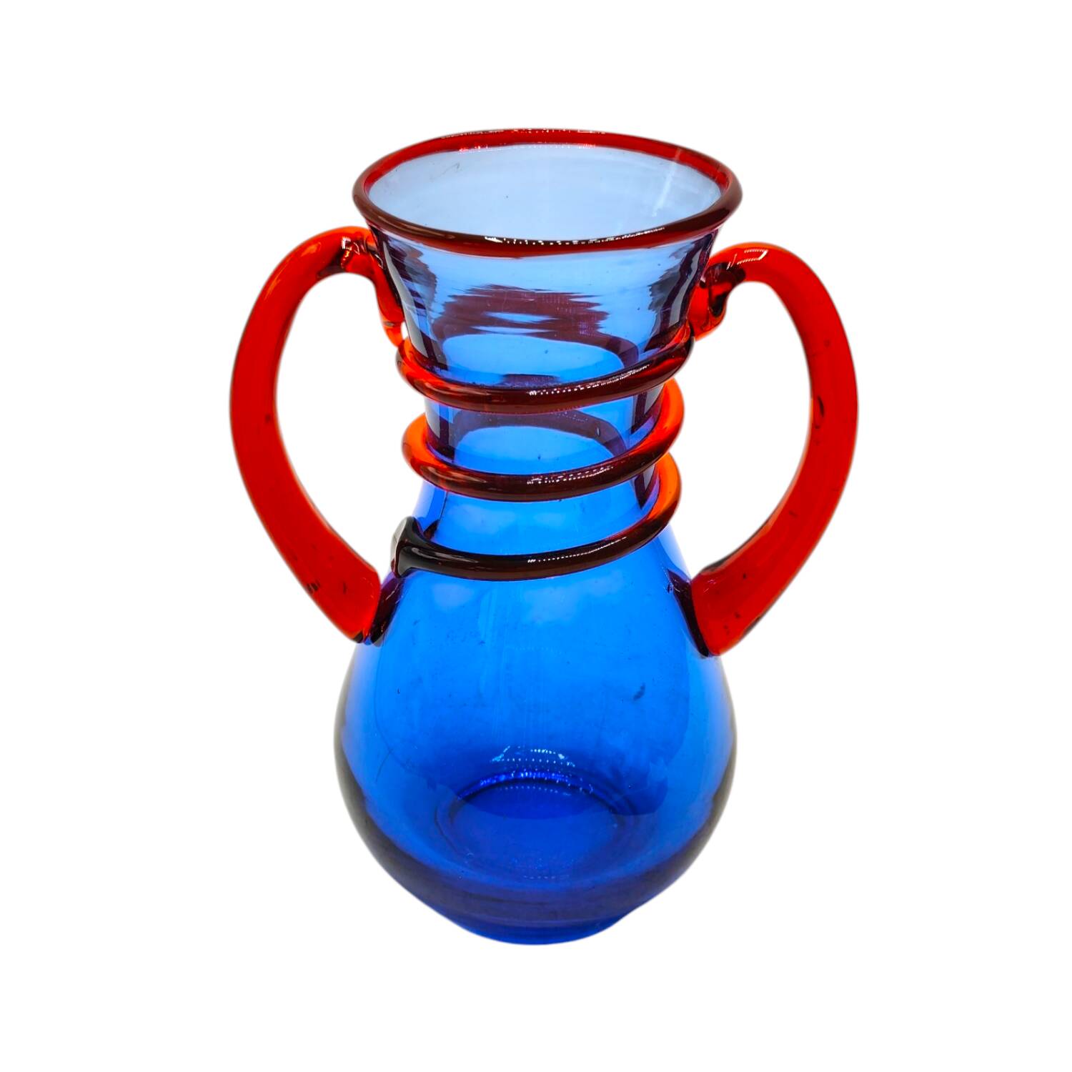 Vintage Late 20th Century Murano Glass Vase - Cobalt Blue and Red