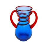 Vintage Late 20th Century Murano Glass Vase - Cobalt Blue and Red