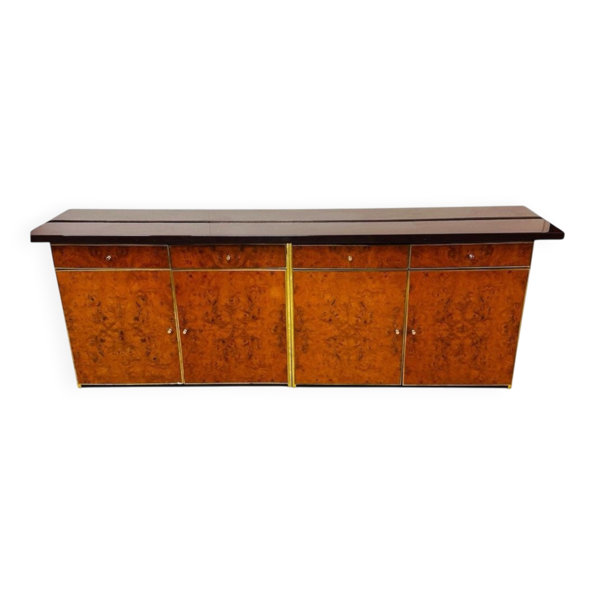 Modernist Sideboard in Radica and Gilded Metal, 1970s