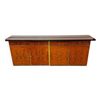 Buffet moderniste en radica et métal doré, années 1970