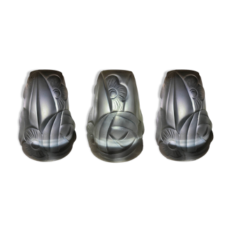 Set of 3 Art Deco glass paste tulips signed Degué
