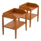 Pair of mid century minimalist nightstands, bedside tables in solid teak