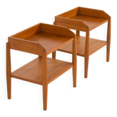 Pair of mid century minimalist nightstands, bedside tables in solid teak