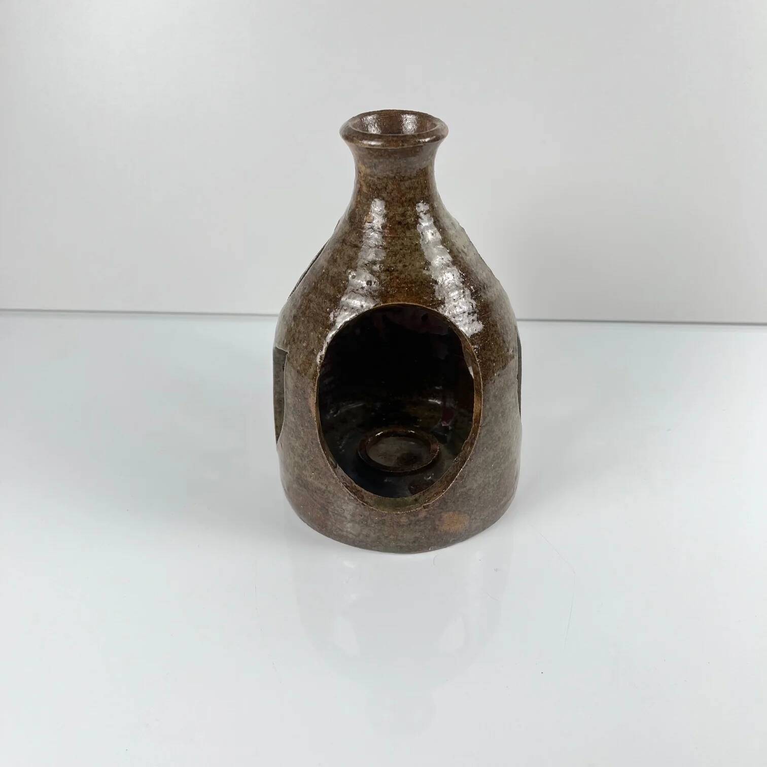 Lanterne ancienne en grès, marron, 1960