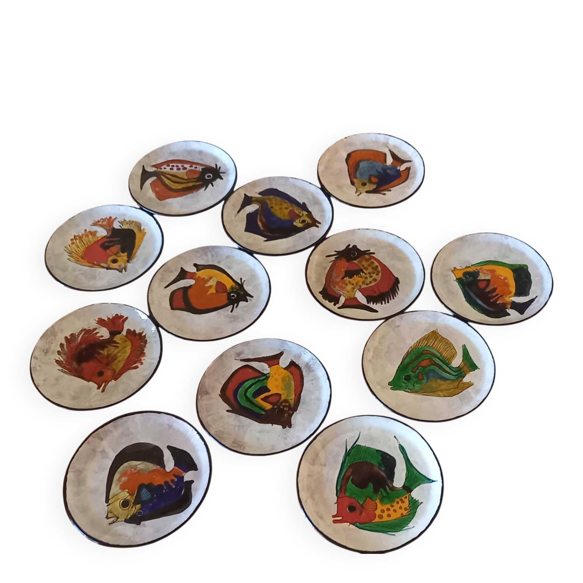 Vallauris plates signed Le Brescon fish pattern