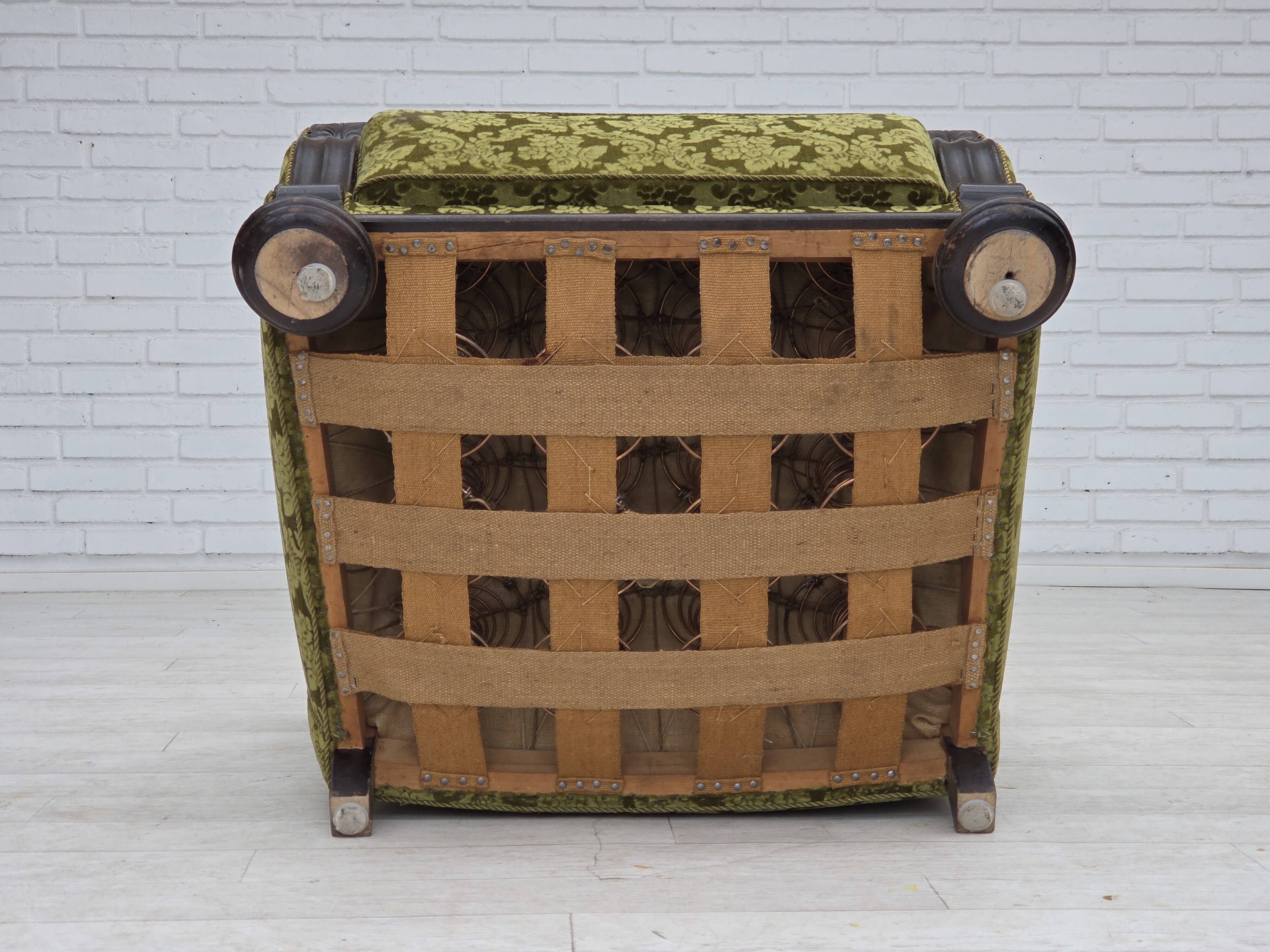 1950s, Danish relax chair, furniture velour, oak wood.