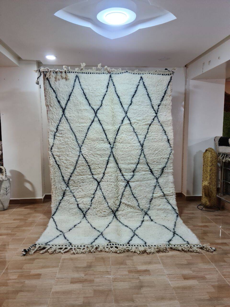 Berber Rug 250x150 cm - Black and White Diamond Pattern