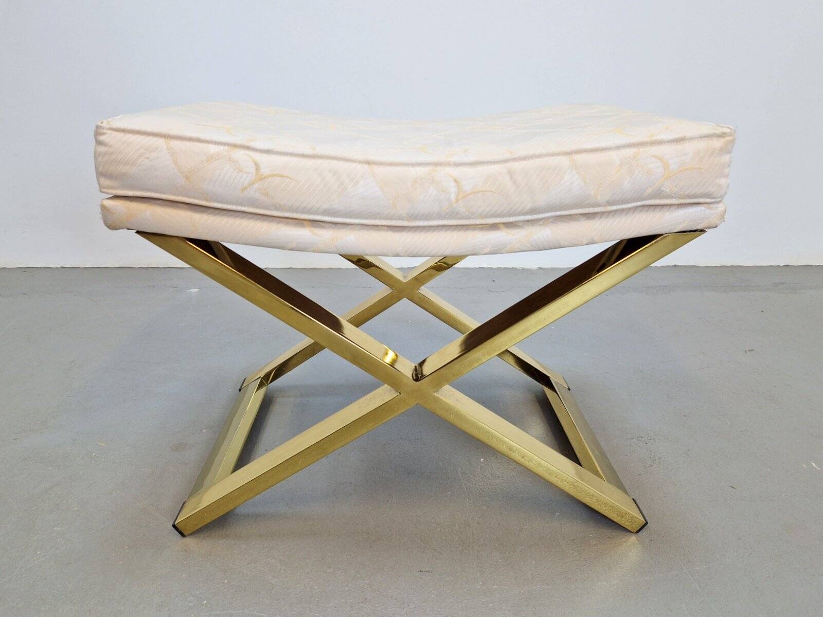 Vintage Regency Brass Cross Stool, Italy, 1970s