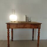 Old solid wood console - turned legs - drawer in chic country style