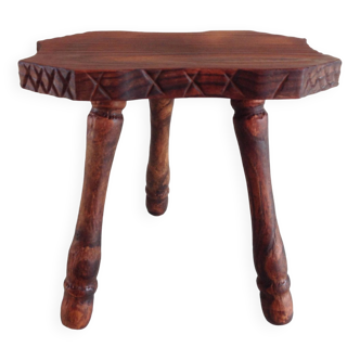 Vintage brutalist wooden tripod stool from the 60s and 70s