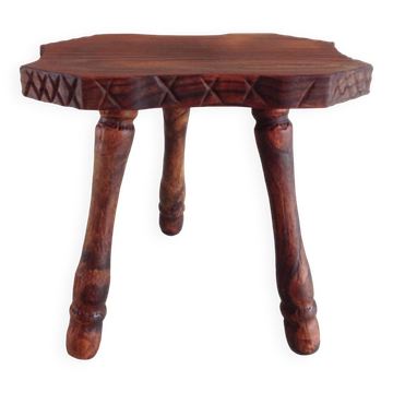 Vintage brutalist wooden tripod stool from the 60s and 70s
