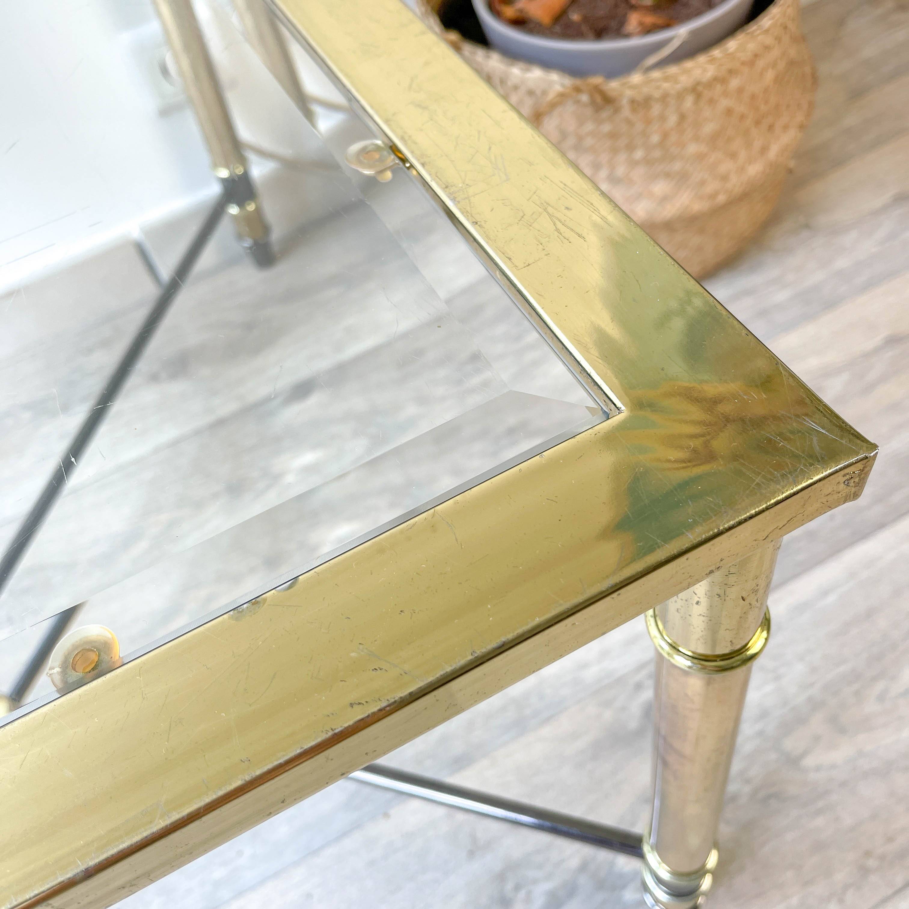 Vintage Brass and Square Beveled Glass Coffee Table