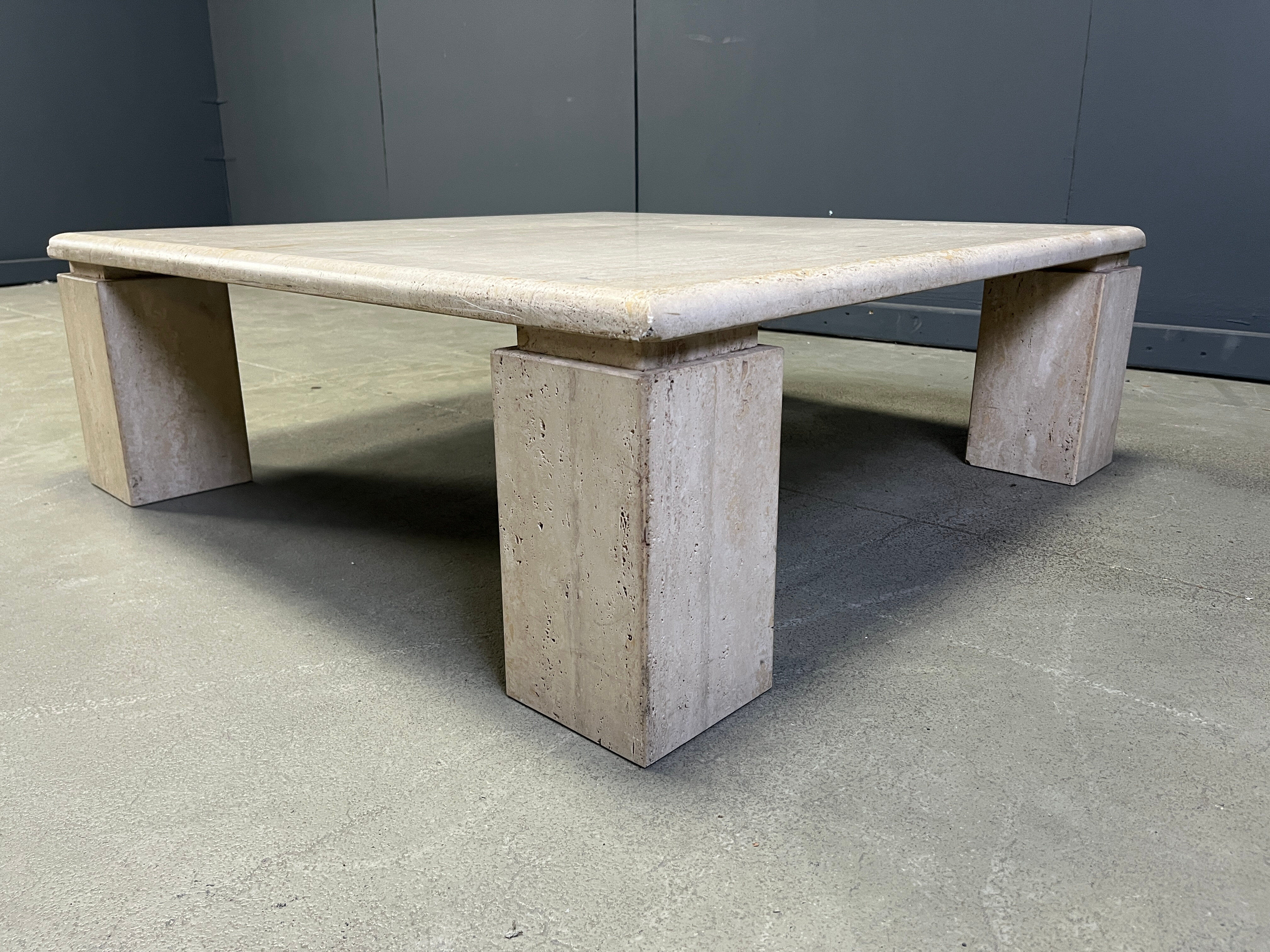 Vintage square four legged travertine coffee table, 1970s